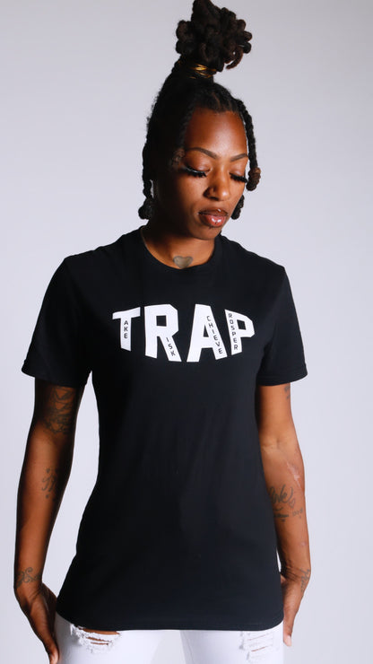 "TAKE RISK ACHIEVE PROSPER" TRAP TEE BLACK/WHITE